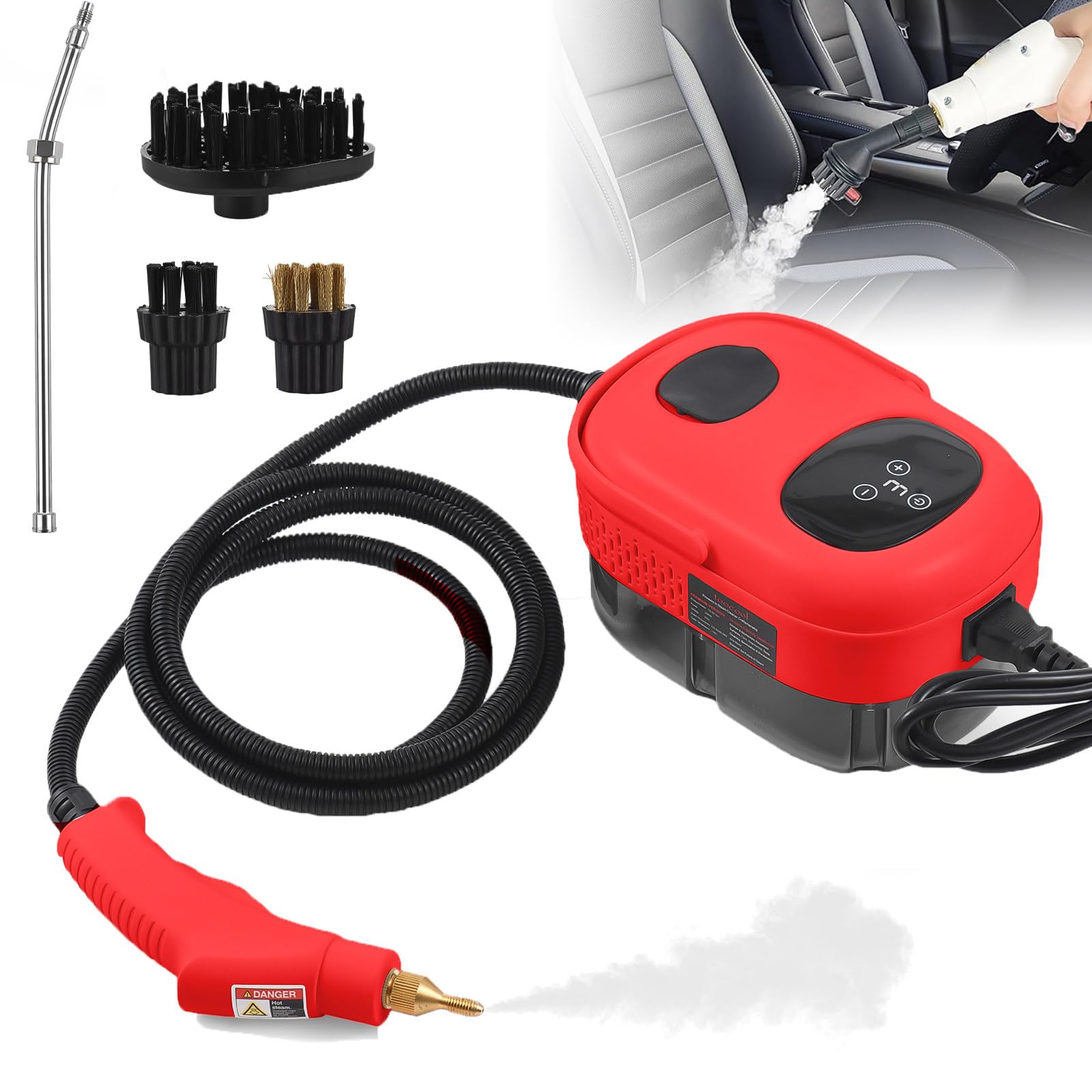 Limpiador a Vapor Portátil De 1 Litro con 3 Cabezales De Cepillo, Irishom, Limpieza a Vapor De Alta Presión Y Alta Temperatura De 2500 W, para Papel Pintado, Suelos, Moquetas Red