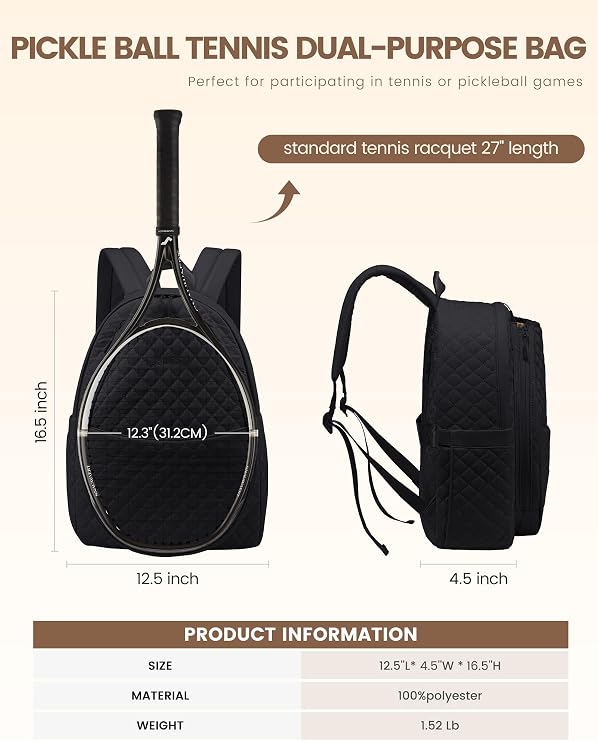 Sucipi Tennis Bags for Women, Quilted Tennis Racket Bag Backpack for Tennis Racquet, Pickleball Paddles, Badminton