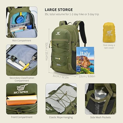 Miniatura 6 de SKYSPER Mochila de Senderismo para Hombres y Mujeres, Mochila de Viaje de 35L Impermeable Mochila de Camping Mochila Ligera para Exteriores Mochila