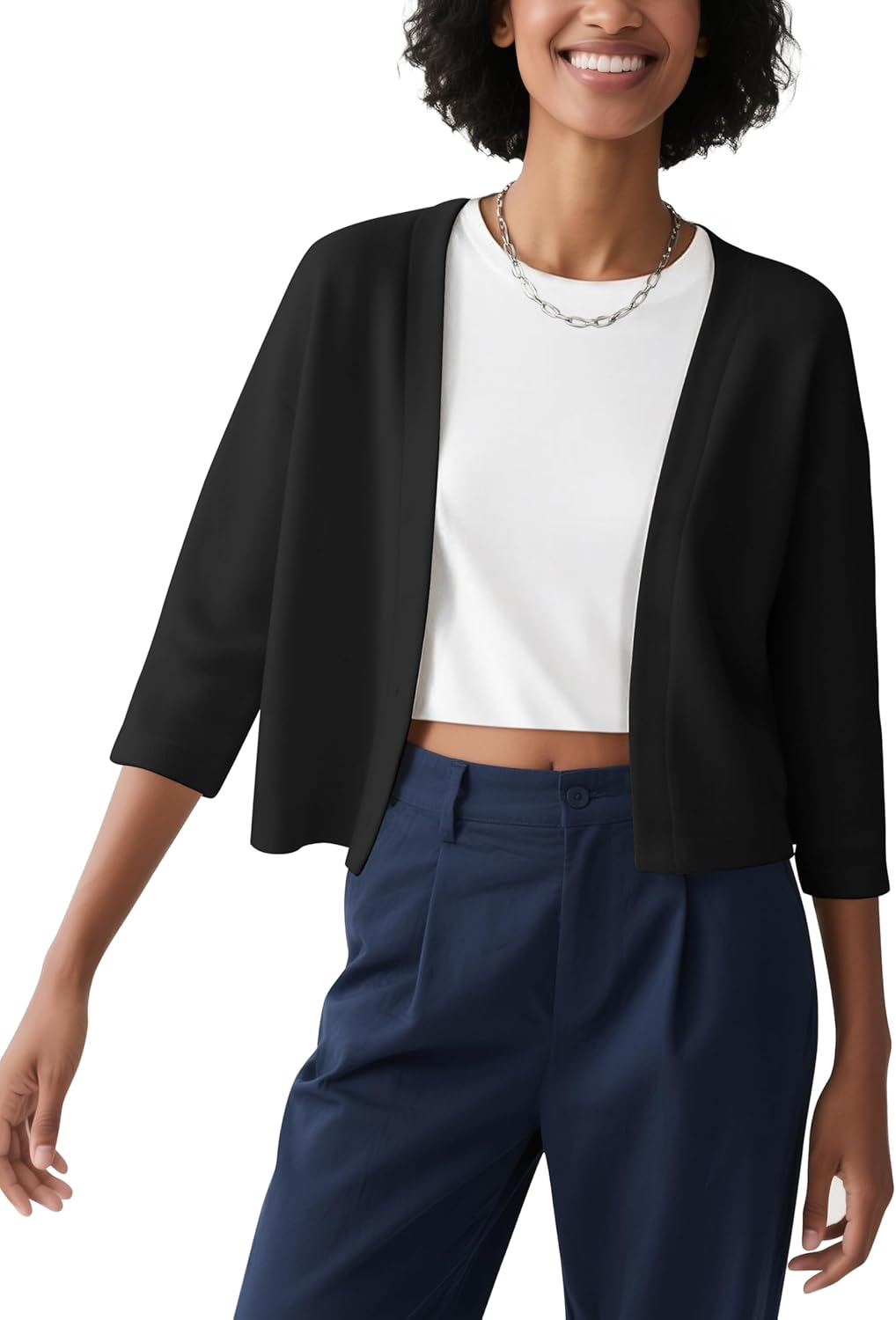 Urban CoCo Women's 3/4 Sleeve Cropped Cardigan Casual Open Front Cover Up - Image 3