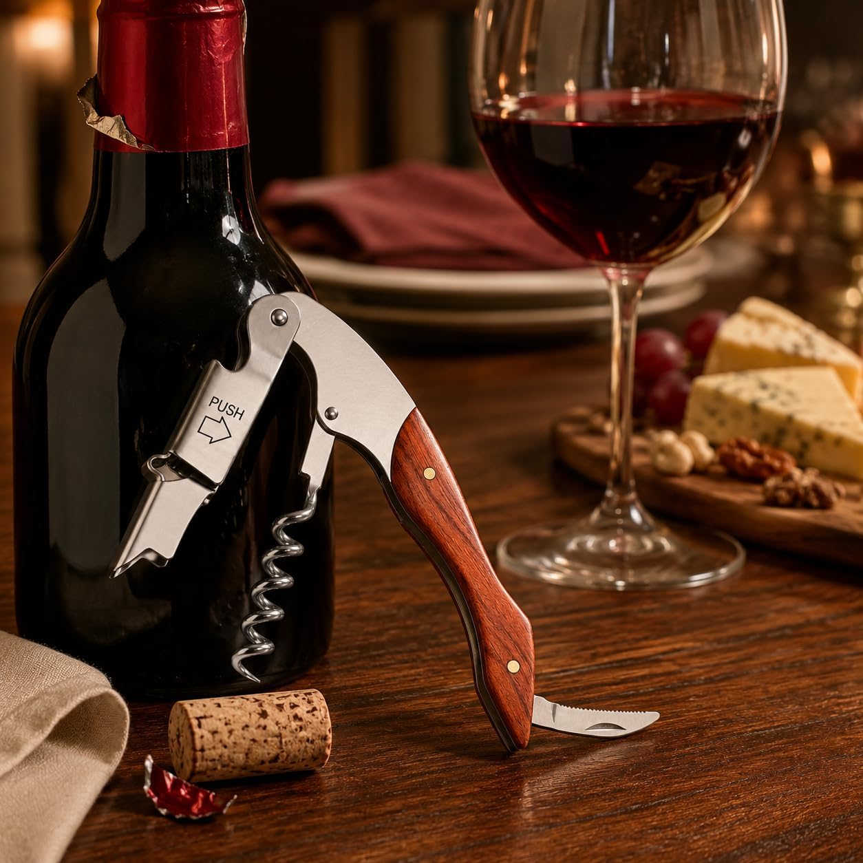 2 Packs Wine Corkscrew -Multifunction -Portable Screw Foil Cutter Wood Handle Bottle Opener (2 Packs)