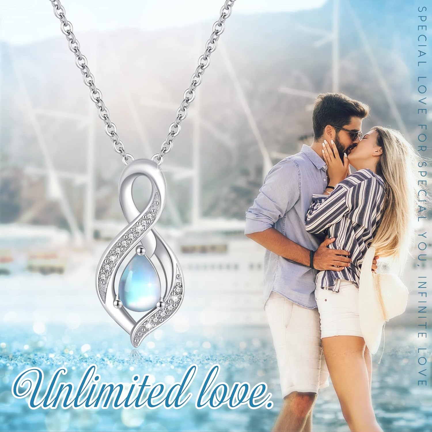 Infinity Birthstone Necklace for Women - 925 Sterling Silver Teardrop Pendant with Genuine Birthstone, Personalized Birthday Gift Jewelry for Her, Mom, Wife, Valentine's Day.18+ 2 "Extender - Image 5