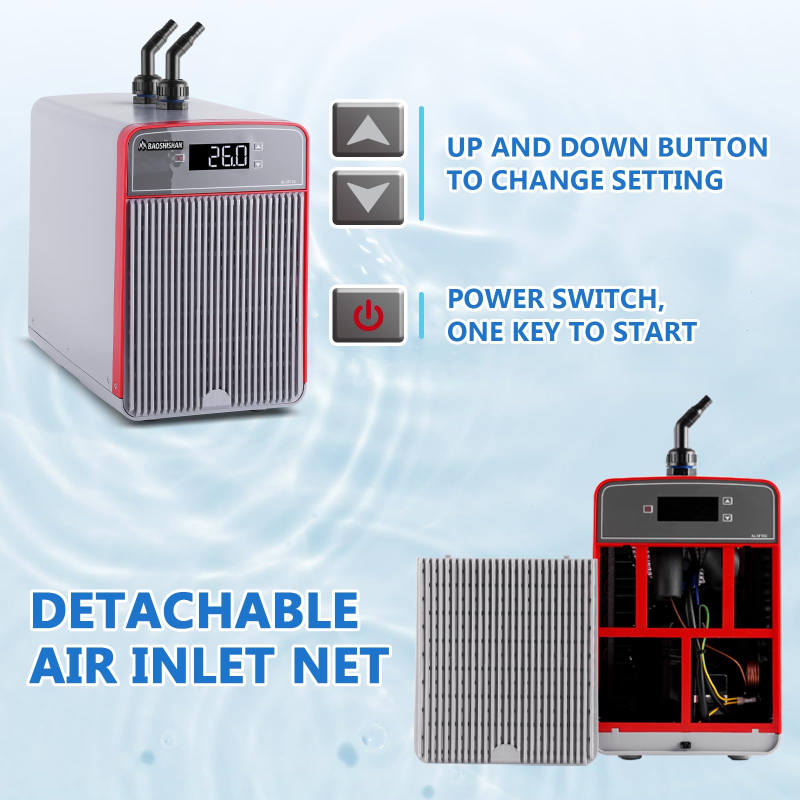 BAOSHISHAN Refrigeratore dell'acquario 42gal/160L 1/10 HP refrigeratore d'acqua serbatoio di pesce refrigeratore speciale design silenzioso compressore di refrigerazione