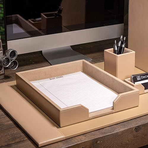 Miniatura 3 de DACASSO Bandeja de cuero regenerado para cartas de escritorio, soporte de letras de lujo y organizador de papel para escritorio, organización de