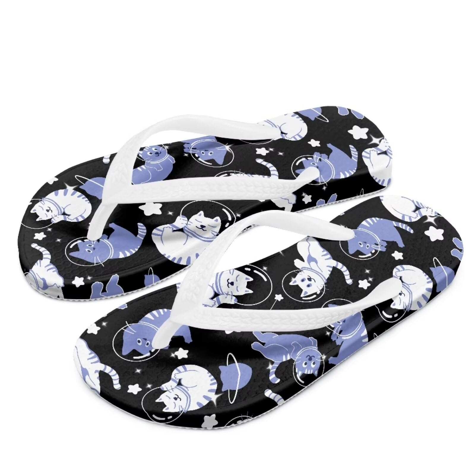 Watdotory Boys Girls Flip Flops Sandals Cartoon Astronaut Cats Print Water Park Summer Beach Swim Pool Shoes for Kids Indoor and Outdoor Size 3