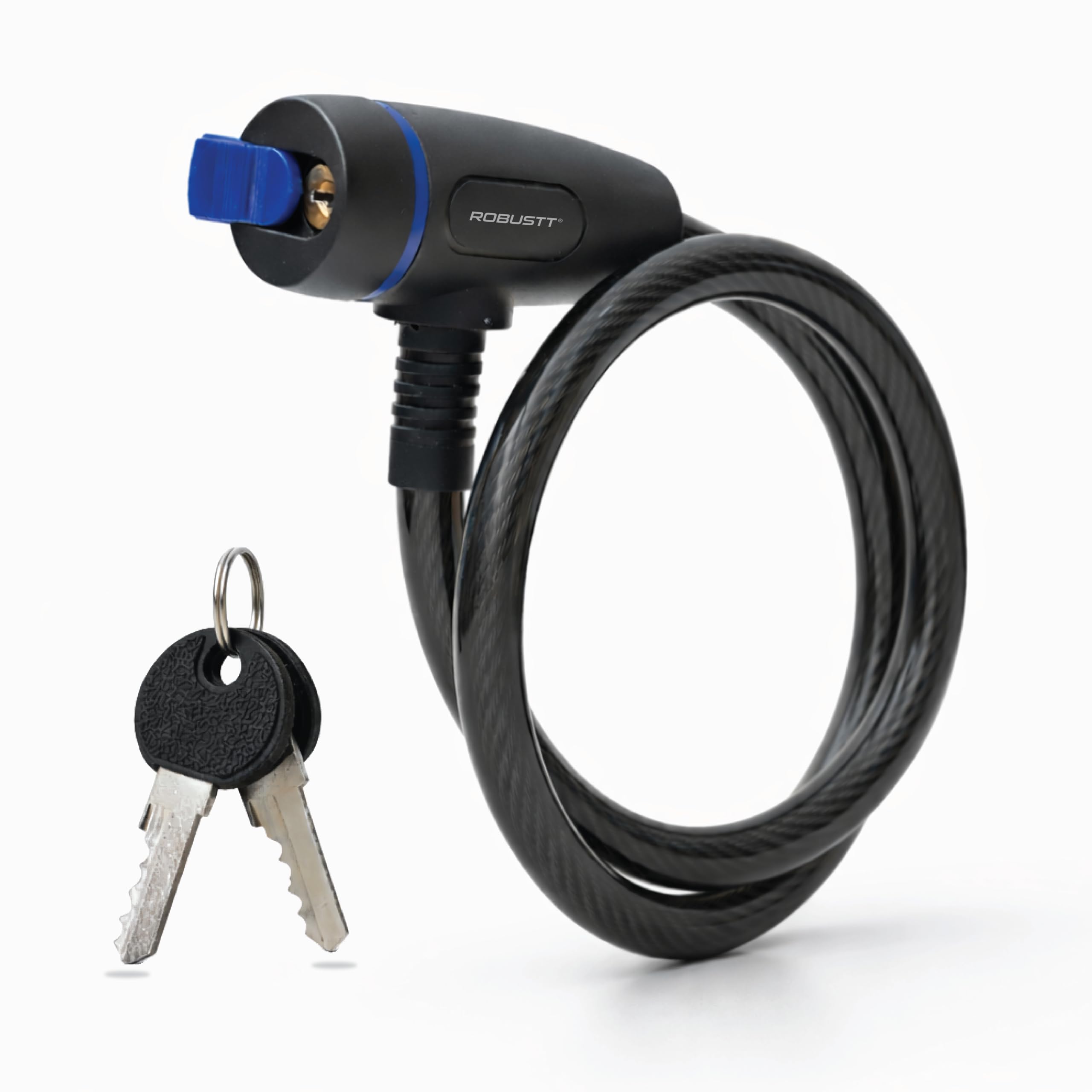 Robustt Braided Steel Cable Lock with Keys – 0.65m Long, 10mm Thick PVC Coated Cut-Resistant Cable | Dust Cover Key Slot | Extra Key Included | Anti-Theft Cable Lock-image-3