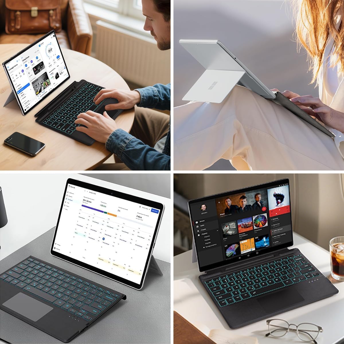 Keyboard for Microsoft Surface Pro 12 Inch, Bluetooth Wireless with 7-Color Backlit, Multi-Touch Touchpad, Ultra-Slim Rechargeable, Grey