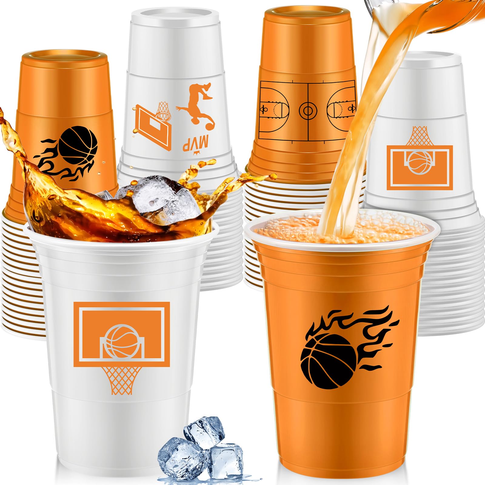Norme 48 Pcs Basketball Party Supplies - 16 oz Thick Plastic Disposable Cup for Hot/Cold Drinks, Wine, Coffee - Themed Holiday Party Supplies & Favors