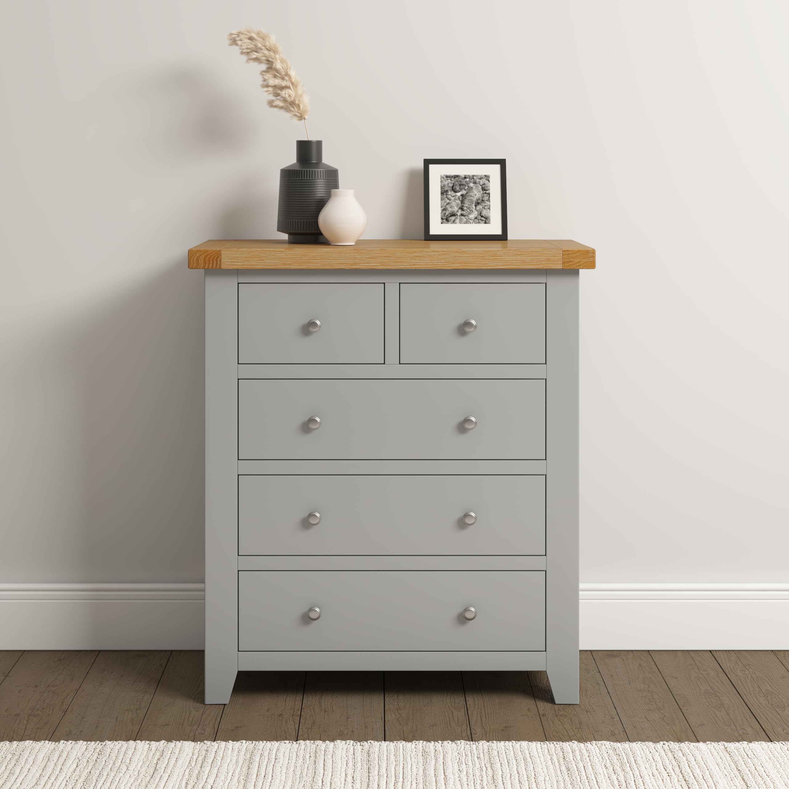 Seconique Windsor 5 Drawer Chest - Pebble Grey/Oak