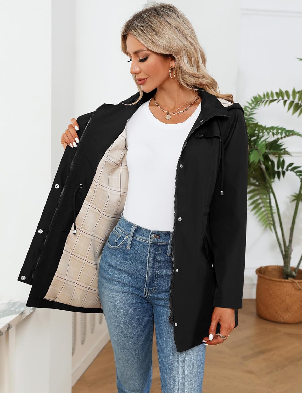 LOMON Women Waterproof Outdoor Hiking Raincoat Women Lined Rain Jacket Lightweight Hooded Jackets Trench Coats