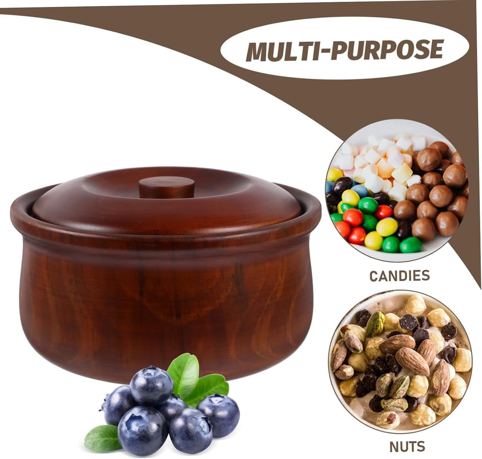 Cuencos de Madera con Tapa, Cuenco Redondo de Madera Natural para Ensalada, Ideal para Sopa de Miso, Frutas, Dulces y Aperitivos(21-22CM)