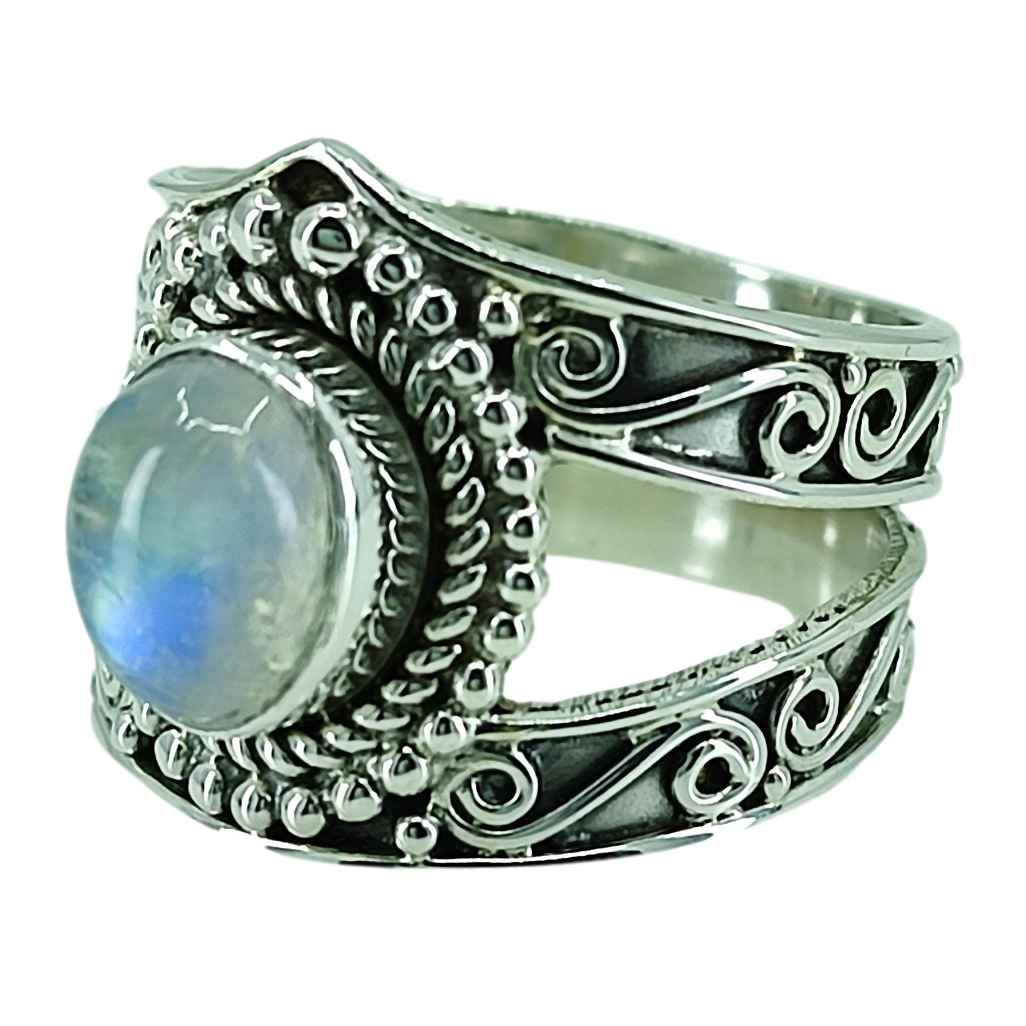 Regenbogen mondstein 925 Sterling Silber Handarbeit Damen Ringgrößen 14 bis 22 DE