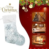 Vista 5 de ALAZA Calcetines de Navidad plateados de invierno, copos de nieve de Navidad, clásicos, personalizados, decoraciones de calcetines grandes