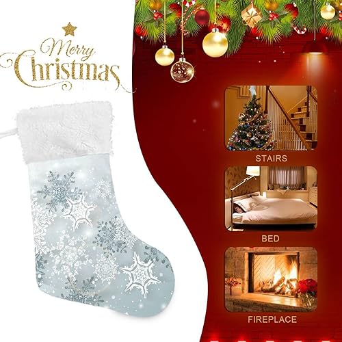 Miniatura 5 de ALAZA Calcetines de Navidad plateados de invierno, copos de nieve de Navidad, clásicos, personalizados, decoraciones de calcetines grandes para la