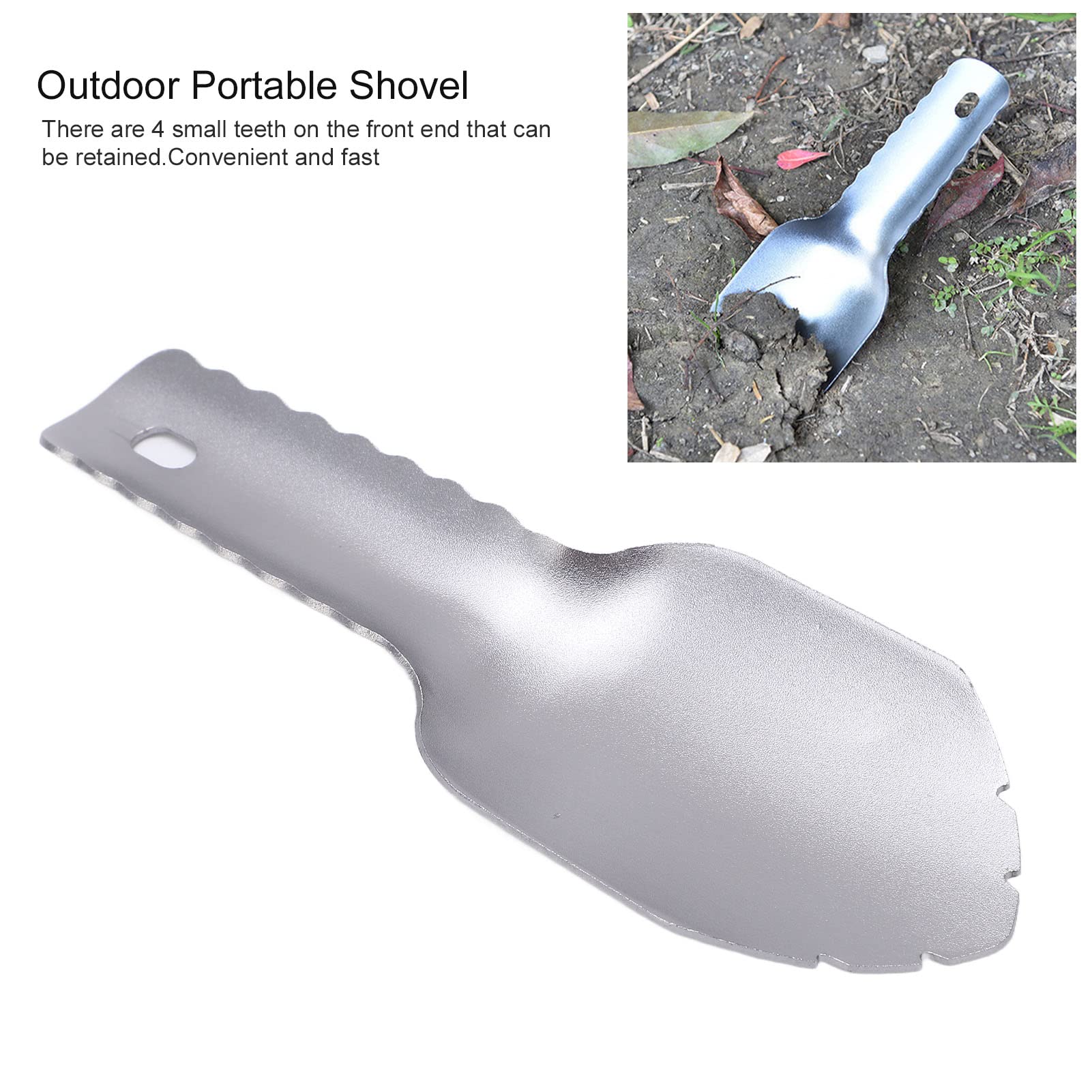 NACETURE Pala ultraleggera in alluminio, piccolo vasino multitool con manico più lungo, essenziale per escursioni, campeggio e borse di sopravvivenza (argento