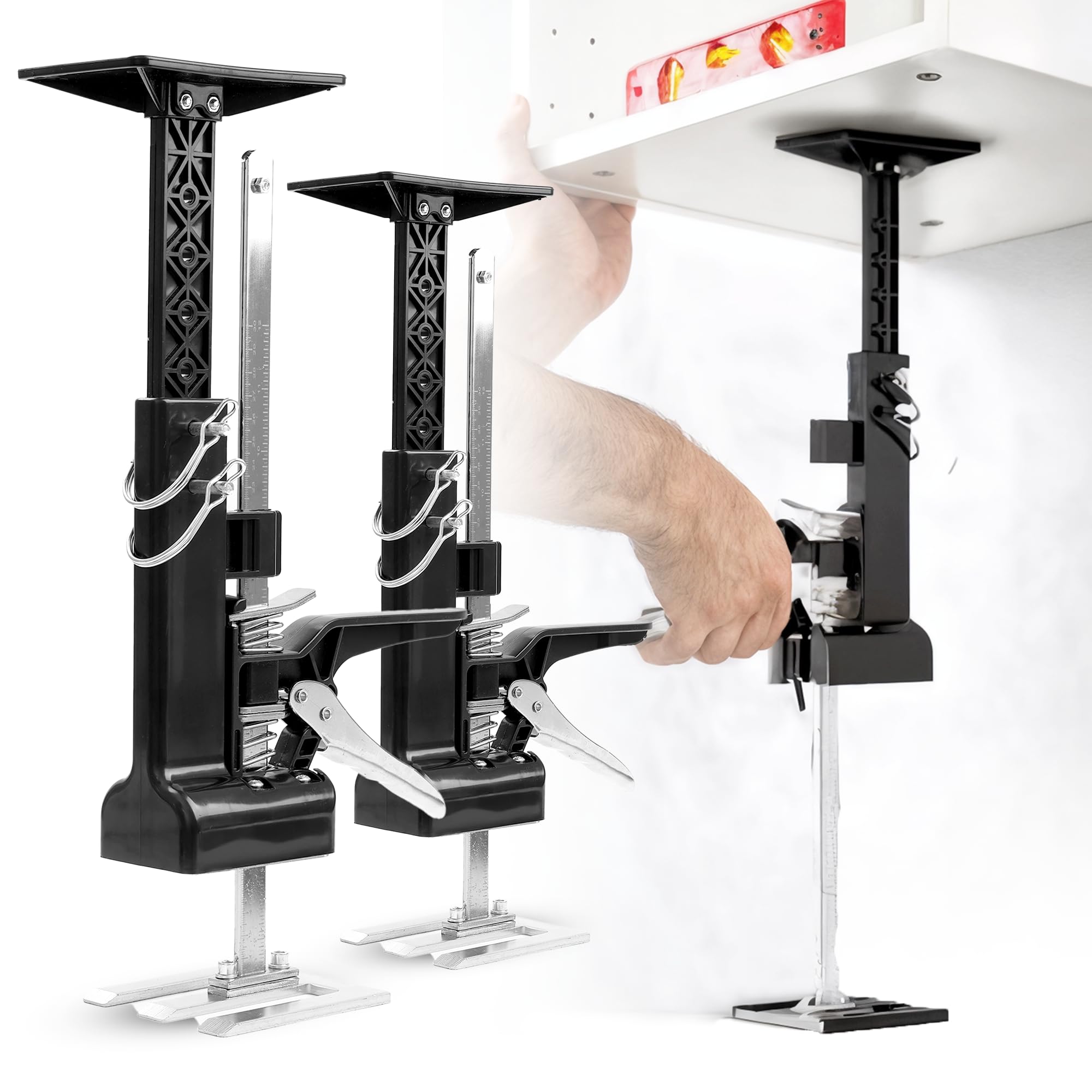 2er-Pack arbeitssparender Schrankwagenheber, robuster Armwagenheber mit 163 kg Gewichtskapazität mit 59,4 cm Hebebühne, Edelstahl-Konstruktionswagenheber, Handhebewerkzeug für