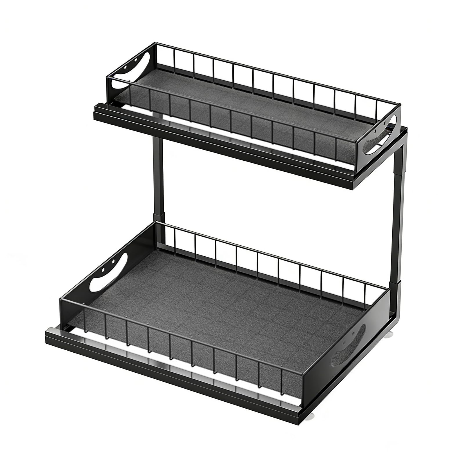 Scaffale estraibile in metallo a 2 ripiani, sottolavello, nero | Organizer per mobili da cucina e bagno, salvaspazio e stabile, per lavello e lavandino