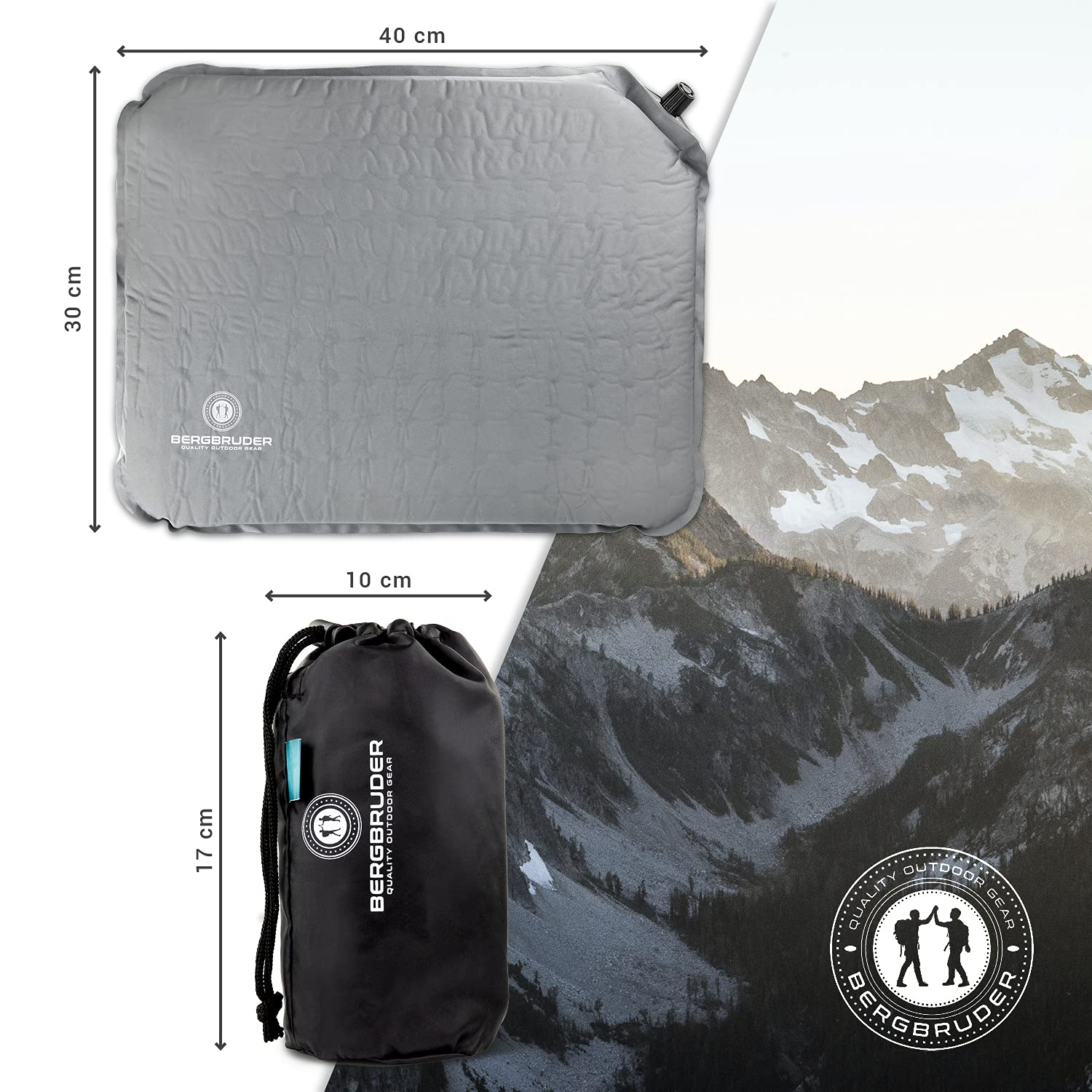 BERGBRUDER Cojín de asiento ultraligero autoinflable, para camping, exterior, cojín térmico (gris, 40 x 30 cm BERGBRUDER Cojín de asiento ultraligero autoinflable, para camping, exterior, cojín térmico (gris, 40 x 30 cm