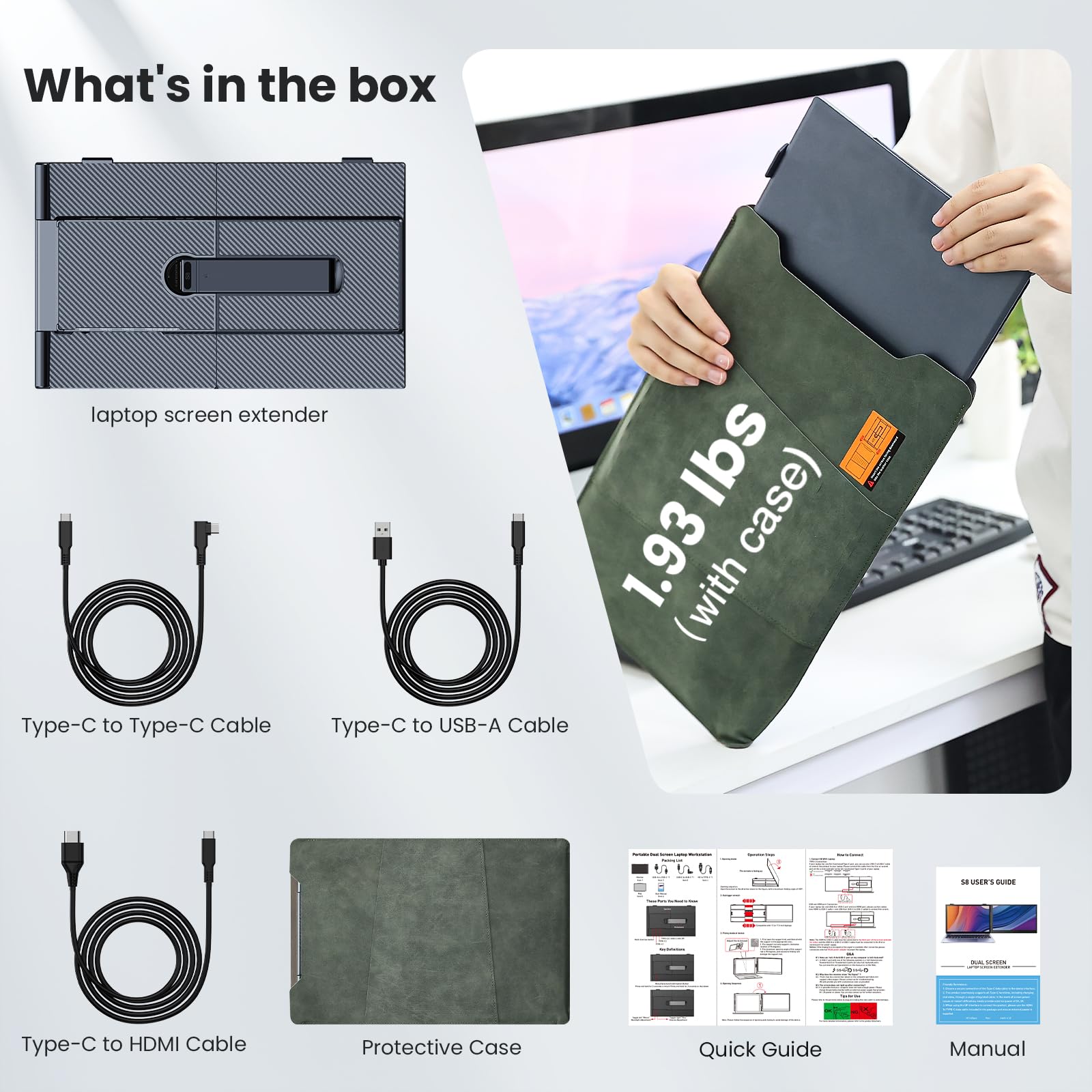 UK BONITOYS Laptop Screen Extender, 14" Ultra-Thin & Lightweight Portable Monitor, 1080P FHD IPS Second Screen, Plug and Play, Laptop Monitor Extender Compatible for Mac/Win Laptops 13-17 Inch: 14" ultra-thin