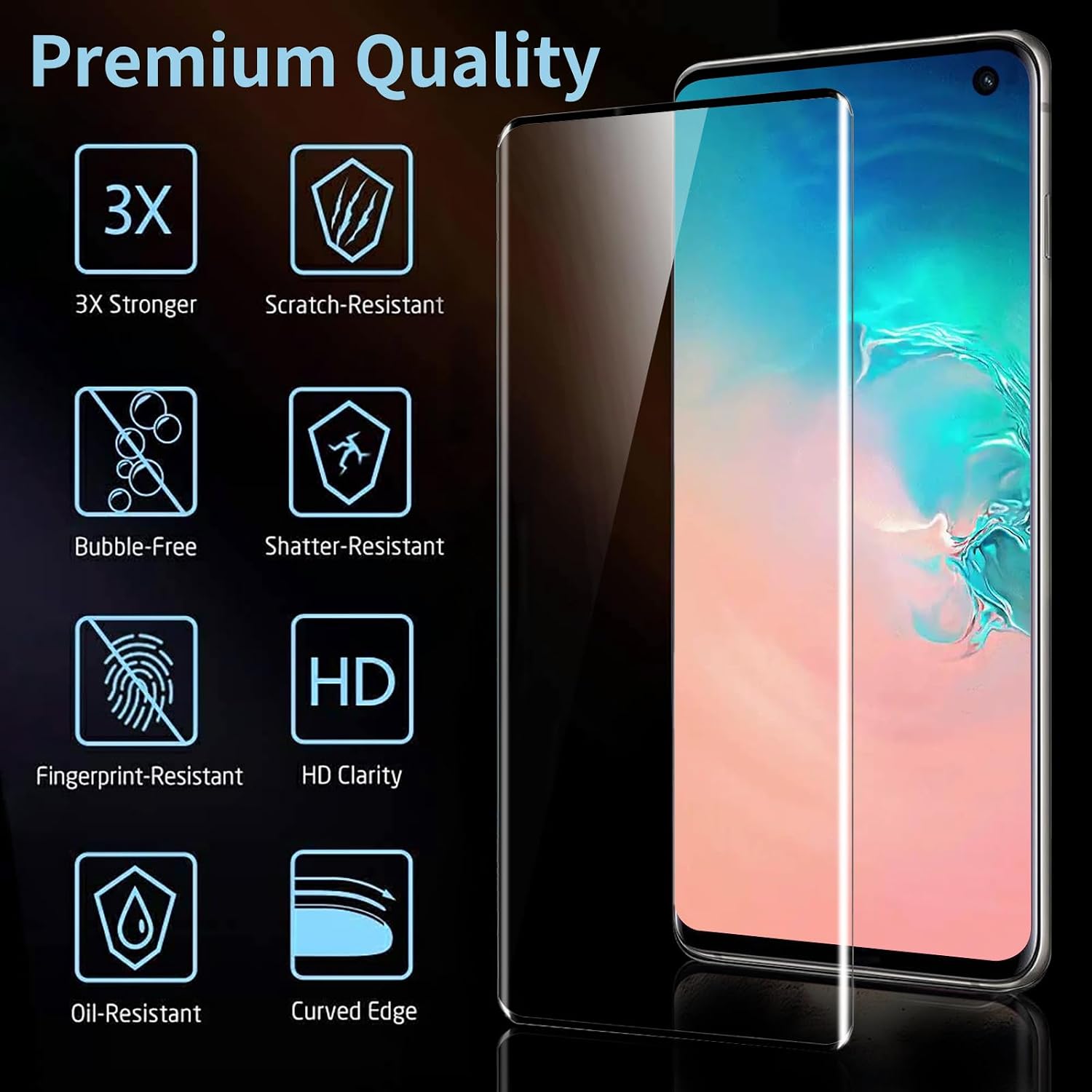 3 Pack Galaxy S10 Screen Protector, HD Clear Tempered Glass, Fingerprint Unlock, 3D Curved, Scratch Resistant, No Bubble for Samsung Galaxy S10 5G Glass Screen Protector