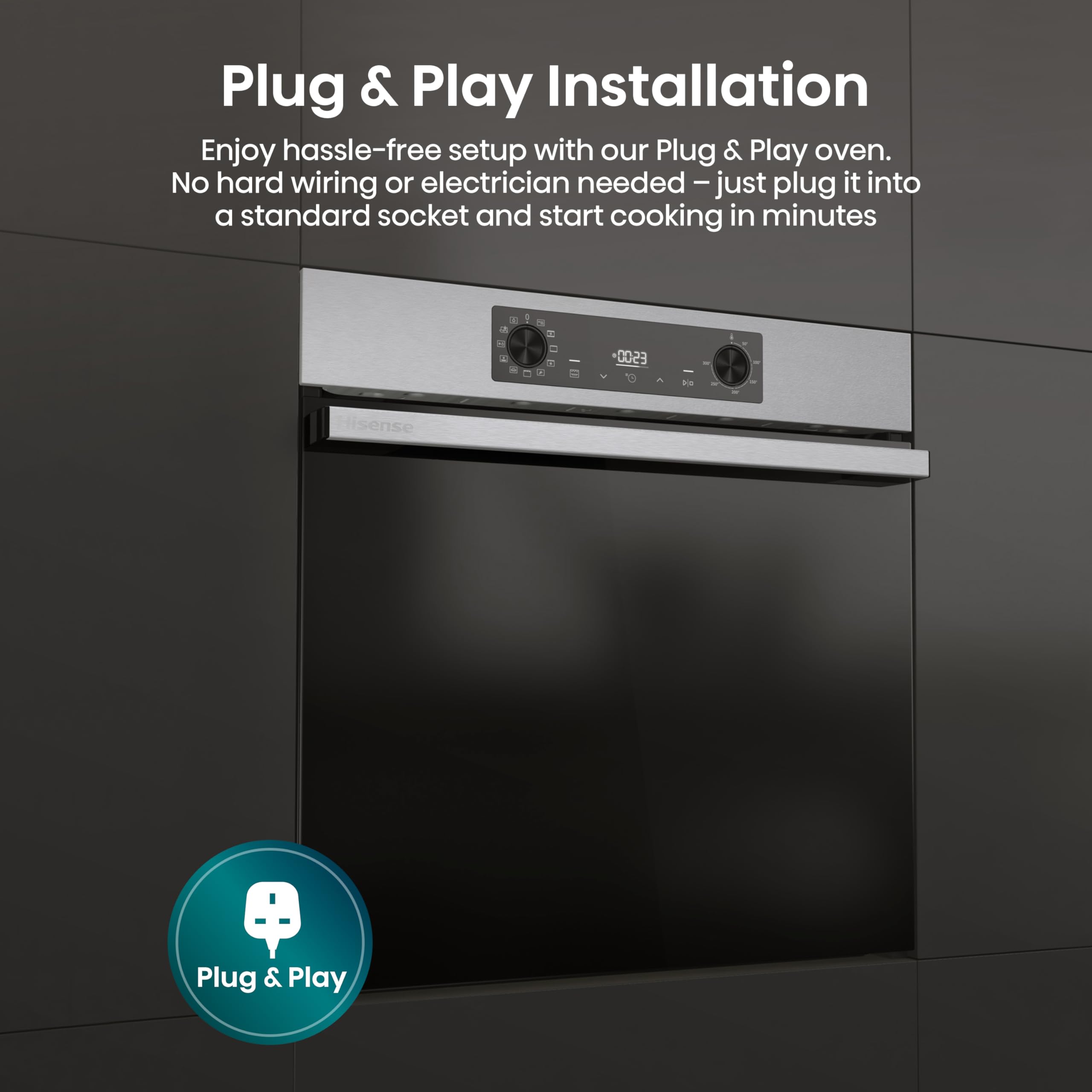 Hisense BI622AXPGUK - Built-in 77L Electric Single Oven - Stainless Steel with Even Bake, 300°C Pizza Mode, Frozen Food Mode, Steam Clean - A Rated, Extra Large — view 5