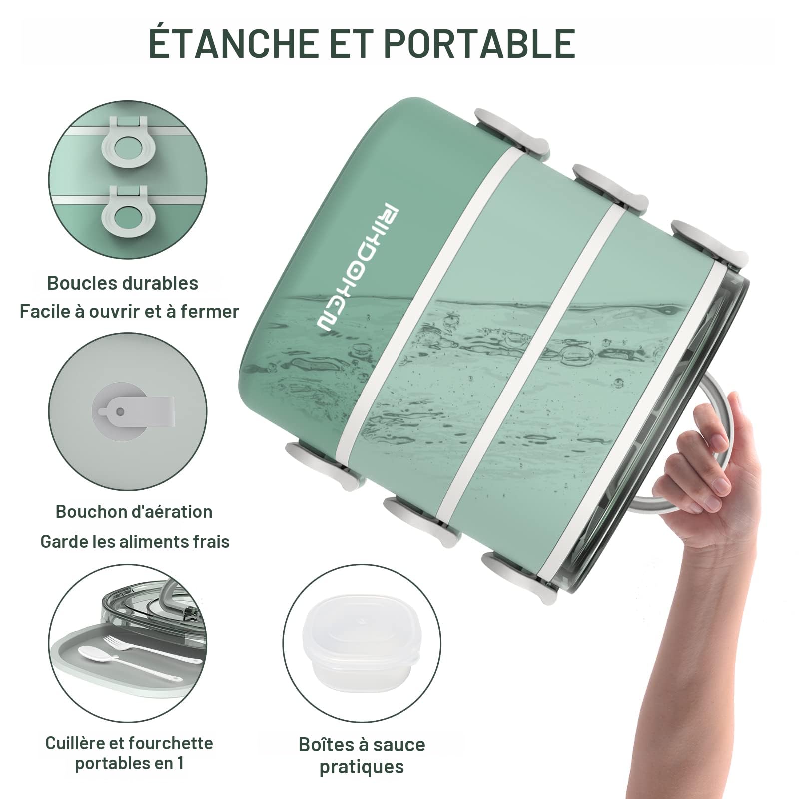 Rarapop Lot De 3 Boîtes à Bento Japonaises Empilables Avec Cuillère Et Fourchette, Compartiments