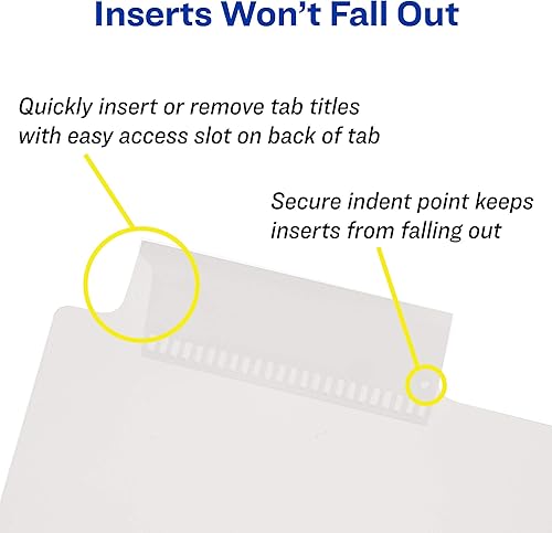 Miniatura 3 de Avery Separadores insertables de plástico duradero con 8 pestañas grandes para carpetas de 3 anillas, transparente, 1 juego (11836) (paquete de 2)