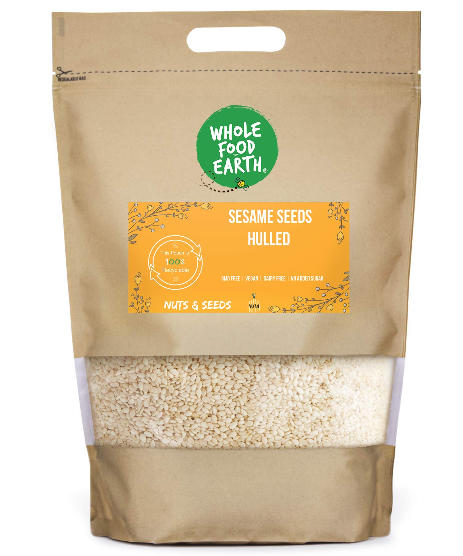 Wholefood Earth - Sesame Seeds Hulled 2 kg | GMO Free | Vegan | High Fibre