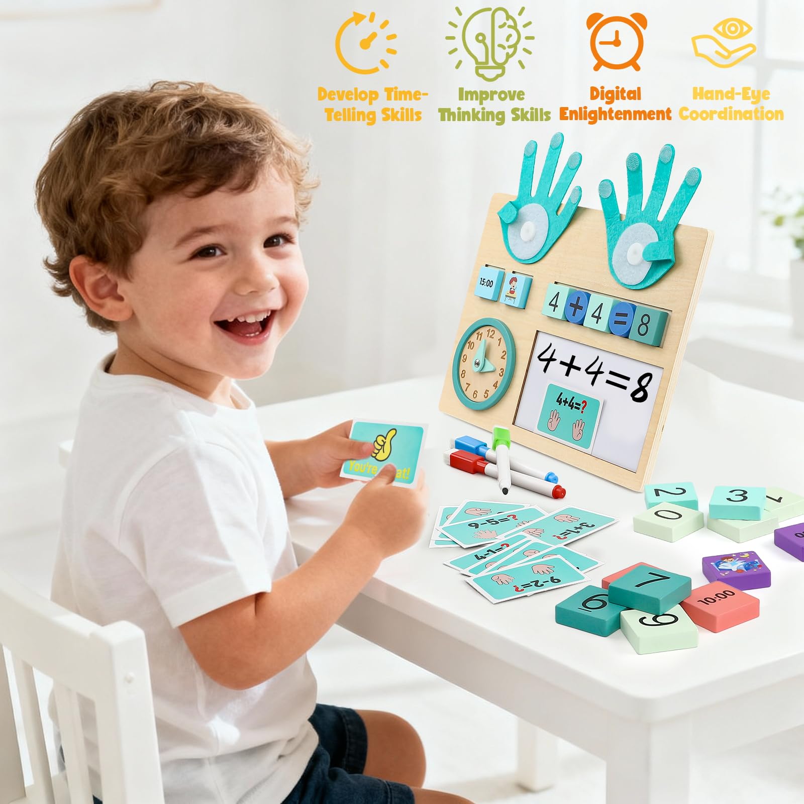 Atoylink Giocattolo di Matematica in Legno, Giochi Educativi con Orologio, Giochi Montessori per la Matematica, Numeri di Conteggio, Giochi Prima Eeducativi Regalo per Bambini 3 4 5 Anni