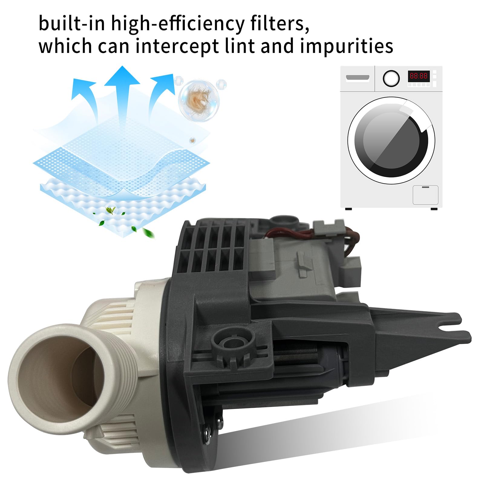 Bomba de drenaje para lavadora W10581874 para bomba de drenaje Maytag Kenmore Whirlpool 7 mm MVW WTW 7MW