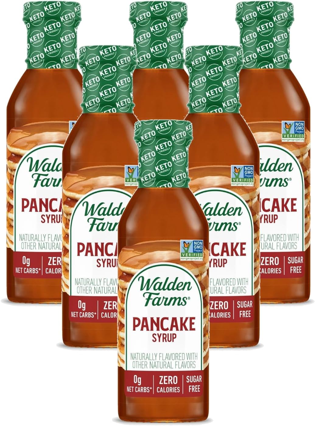 Walden Farms Pancake Syrup โ Perfect for Pancakes, Waffles, Desserts โ Zero Calorie, Sugar-Free, Low Carb, Keto-Friendly, Gluten-Free, Vegan โ 6-Pack, 12 oz Bottles