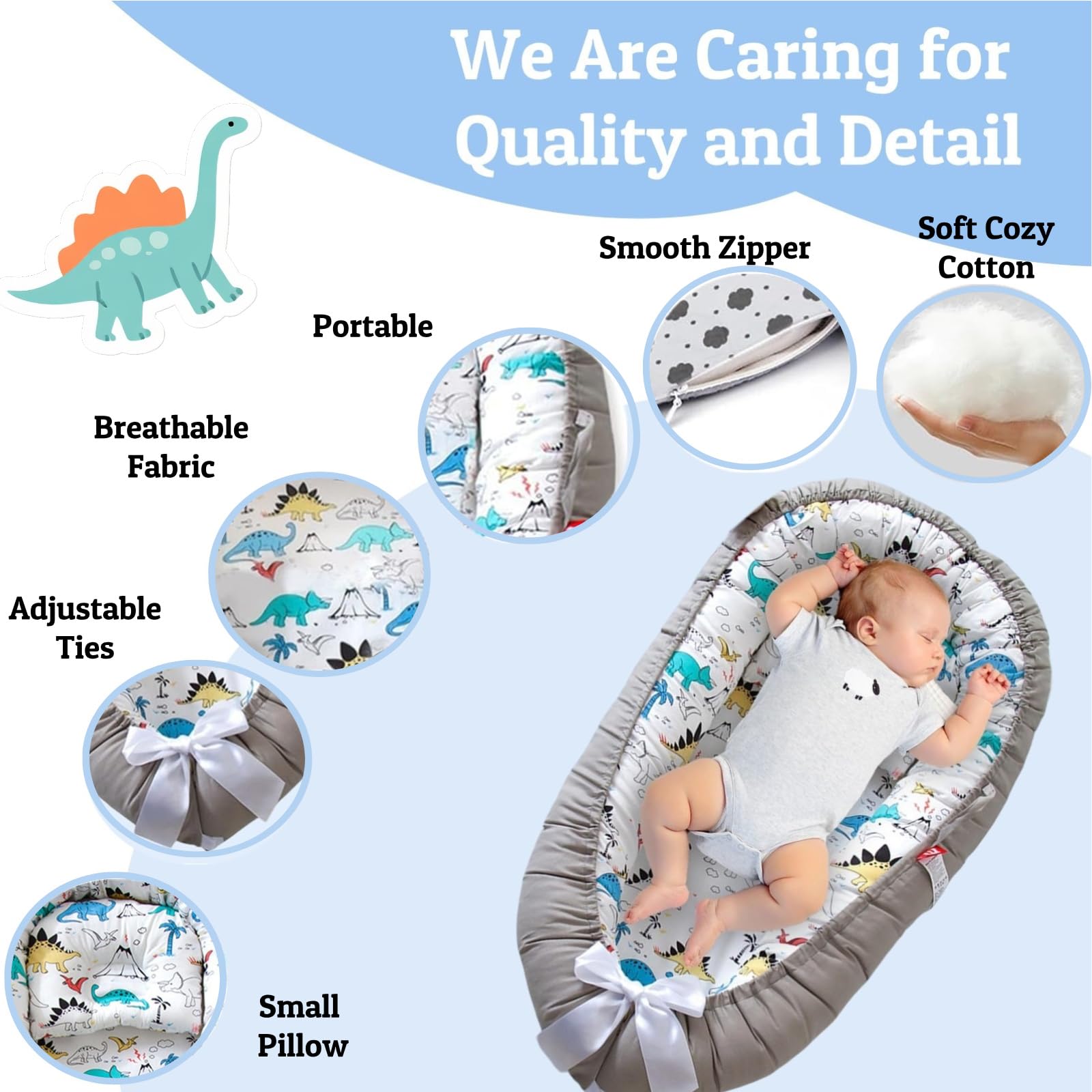 Nid de bébé pour nouveau-né, chaise longue pour bébé de 0 à 24 mois, garçons et filles, 100 % coton, respirant, amovible, transportable pour bébé, essentiels pour nouveau-né