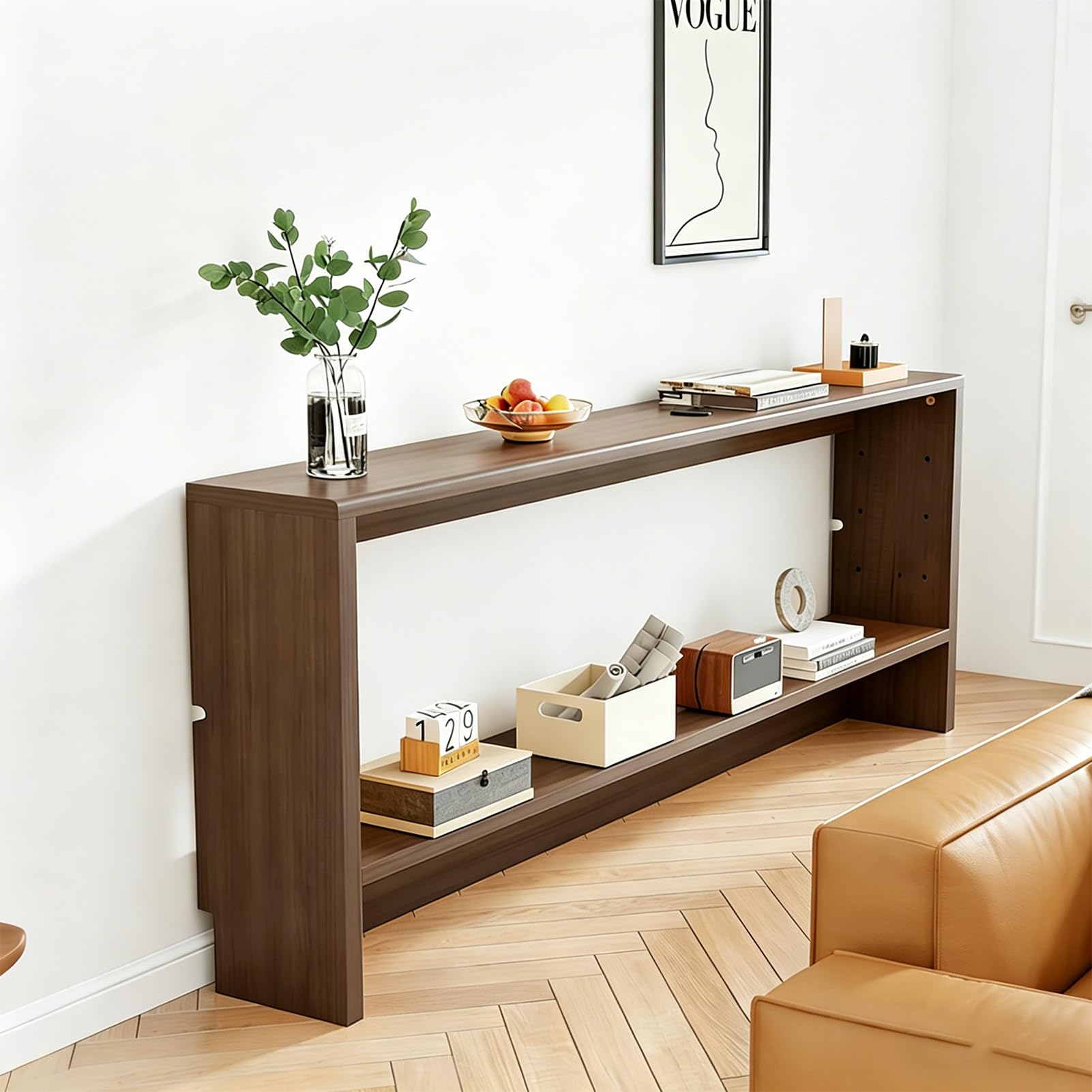 Tavolo consolle rustico con 2 livelli, ripiani regolabili, tavolo da corridoio in legno, tavolo da divano con fori per cavi, 150 x 15 x 69 cm, elegante mobile da ingresso