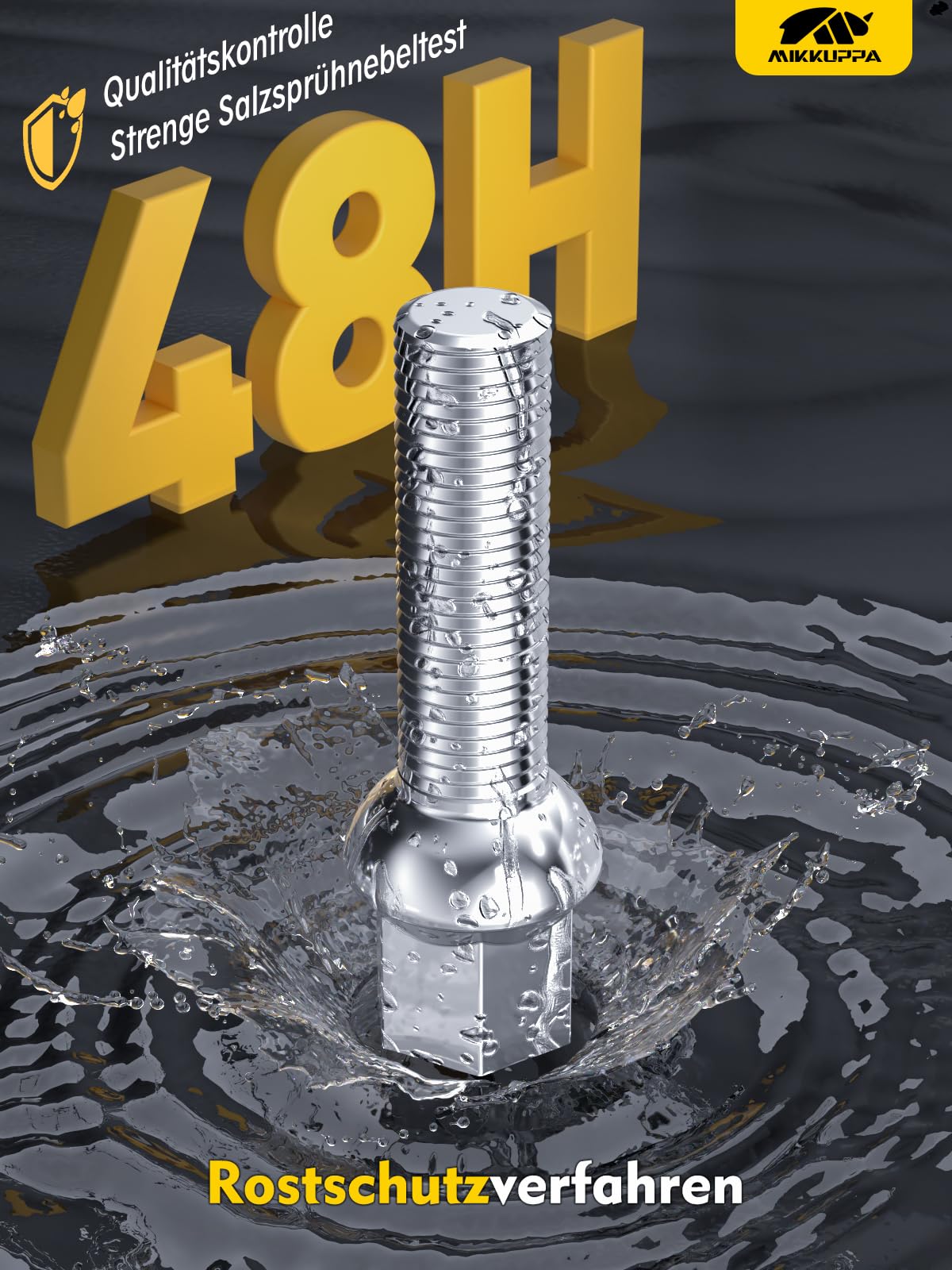 MIKKUPPA di 20 bulloni per ruote, M14 x 1,5, lunghezza del fusto: 45 mm, SW17 | Fascetta a sfera R13, argento cromato