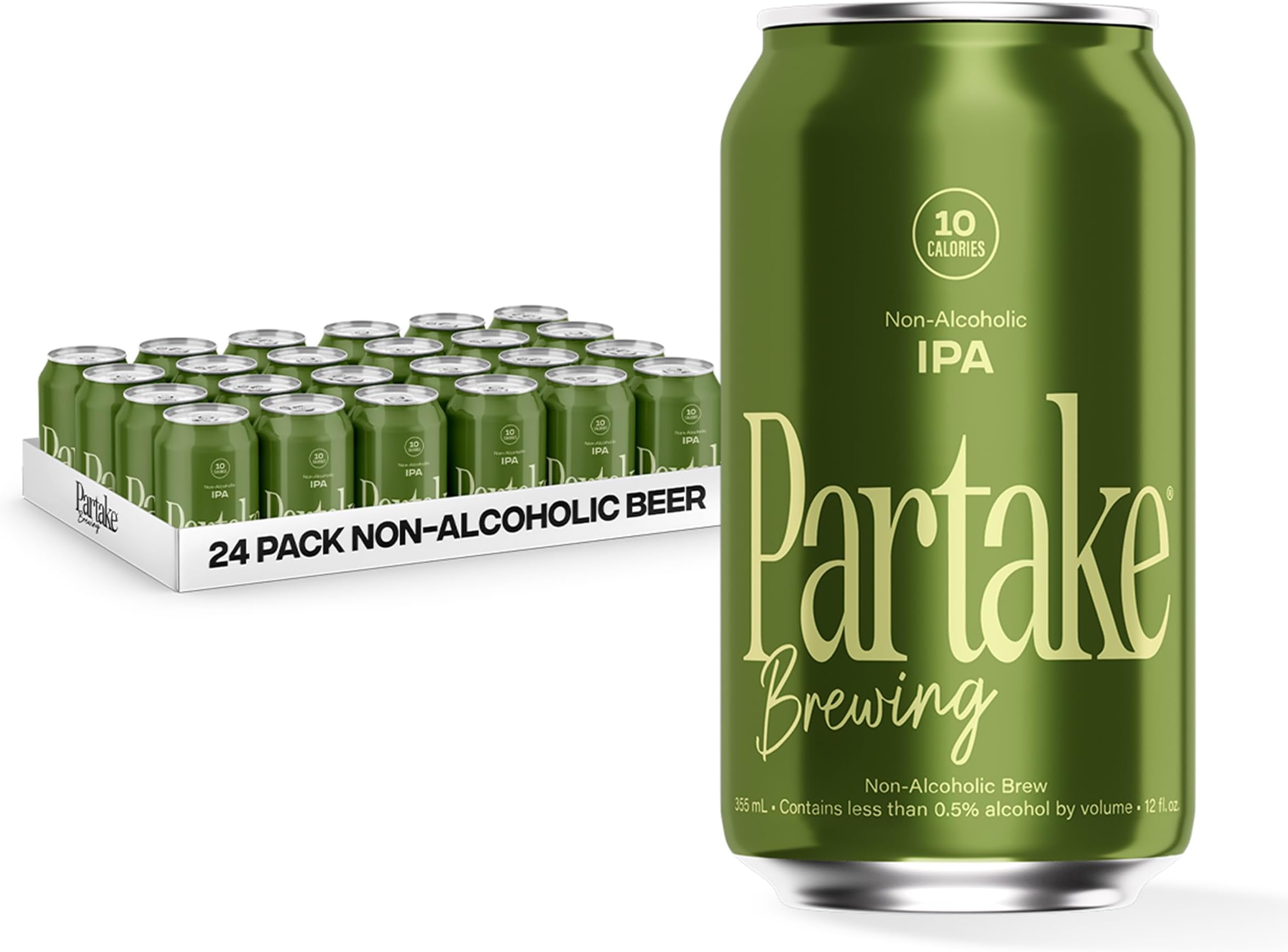 Partake Brewing Craft Non Alcoholic Beer, IPA 24 Pack x 12 Fl Oz Cans - Low Calorie & Carb, No Sugar, All Natural Ingredients - Award-Winning Taste, Non Alcoholic Beer Without the Empty Calories