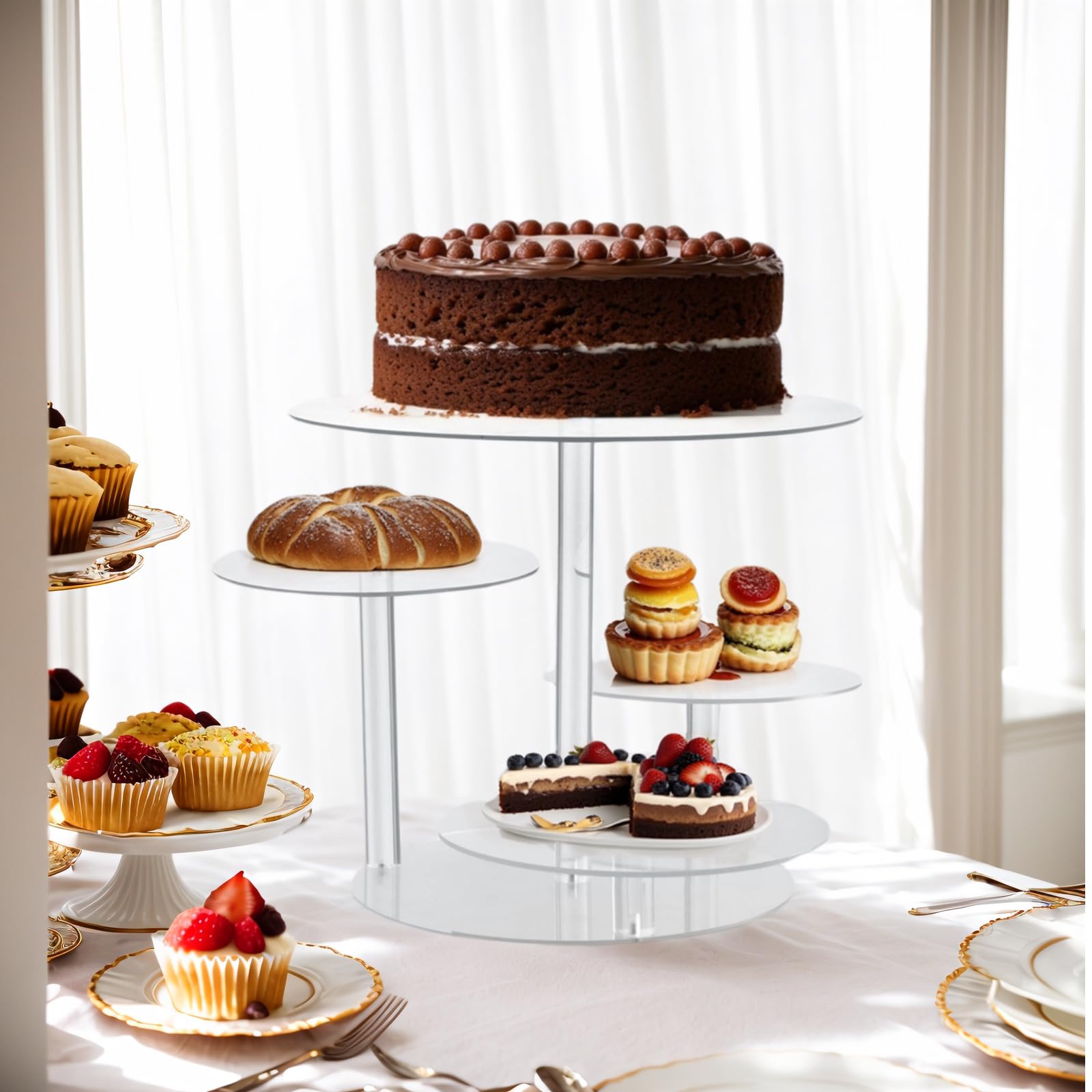 Primo Lines Alzata Rotonda Per Cupcake 4 Livelli In Legno – Espositore Multilivello Per Feste, Matrimoni, Baby Shower