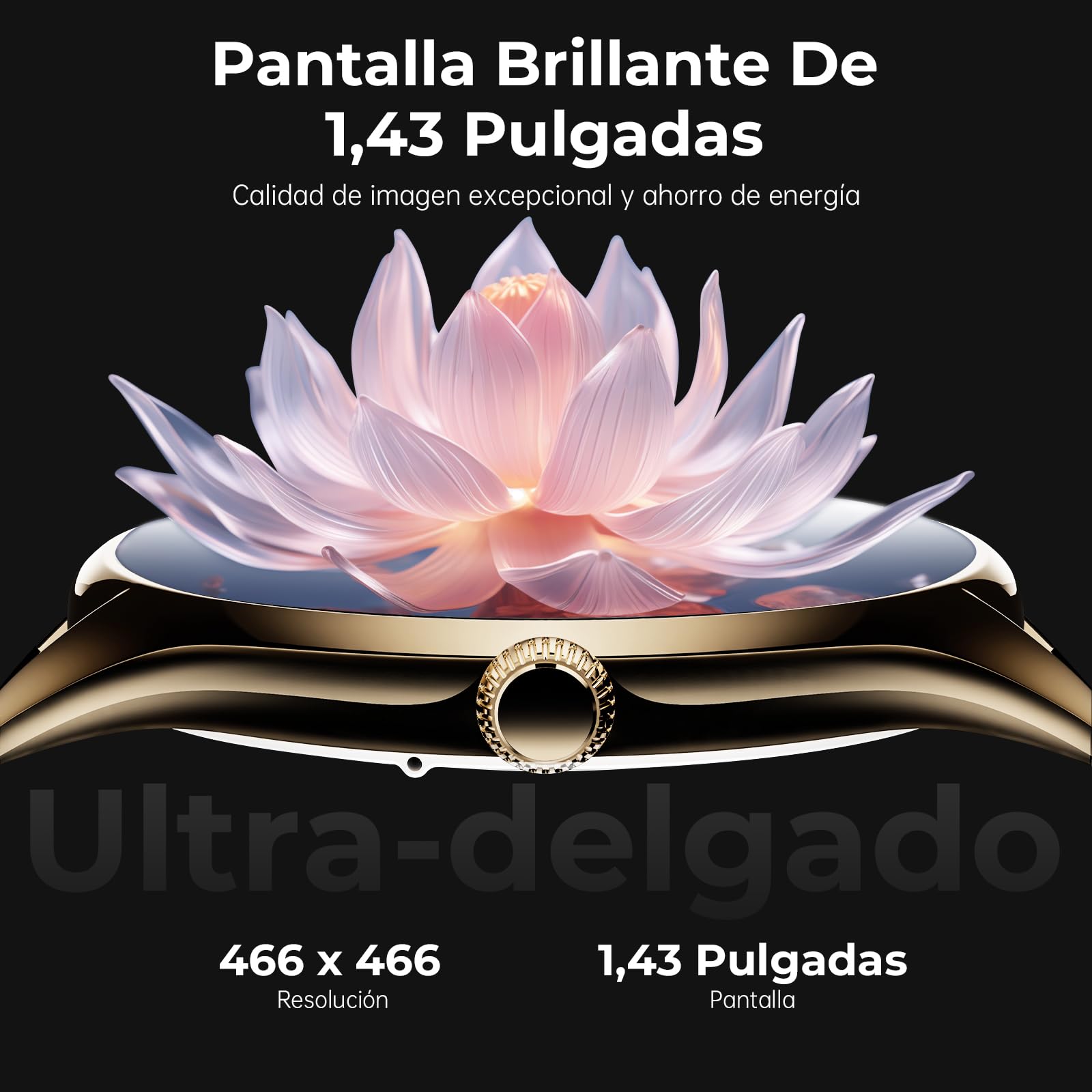 Reloj Inteligente Mujer con Pantalla AMOLED 1,43" Smartwatch Deportivo Impermeable IP68, Monitor Sueño/SpO2/Ciclo Menstrual, 120+ Modos Deporte Diseño Ultra Delgado Elegante (Oro Rosa/Blanco)