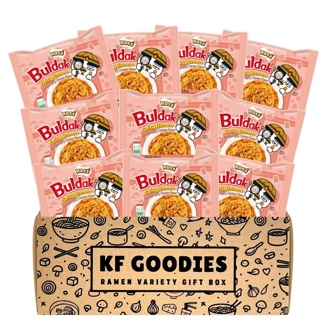 KF GOODIES Korean Ramen Variety Pack Gift Box (10 Count) – Spicy Buldak Noodle Assortment for Birthdays, College Care Packages, Office Snacks, and Gift Baskets