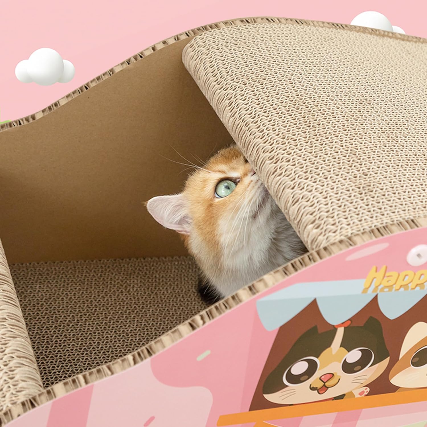 review Happy & Polly Cat House Pink Car Cat Scratcher for Small and Medium Cats Sturdy Cardboard Cat Condo, Bed, Toys, Cat for Indoor 21.9