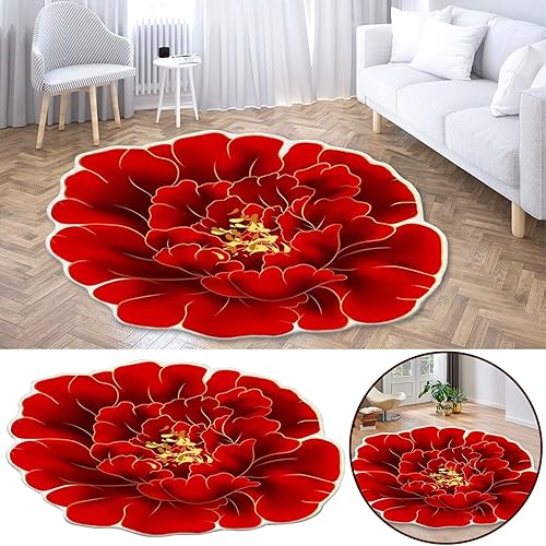 Miniatura 3 de Alfombra de baño lavable estilo bohemio, alfombra de baño de 39 pulgadas, color rojo, transferencia de calor, en forma de flores, alfombra para