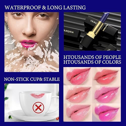 Miniatura 5 de Paquete de 2 lápices labiales azules brillantes, lápiz labial mágico que cambia de color, Labiales Magicos nutritivo bálsamo labial teñido (azul