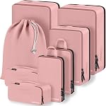 Compression Packing Cubes, Lumesner 8 Set Travel Packing Cubes for Carry on Suitcases, Compression Suitcase Organizers Bag Set & Travel Cubes (8-piece, Pink)