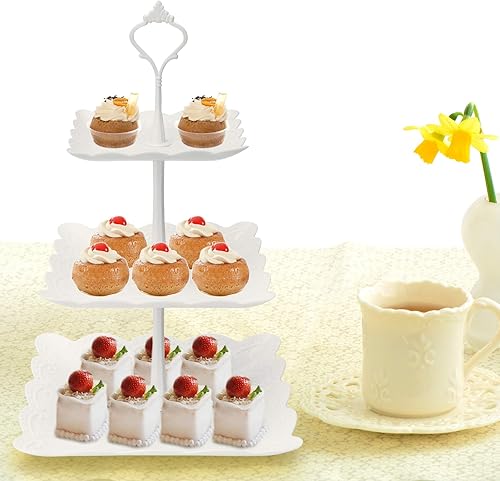 Miniatura 8 de Coitak Soportes de plástico para cupcakes, soporte para cupcakes de 3 niveles, bandeja de torre de postre para fiesta de té, baby shower y boda