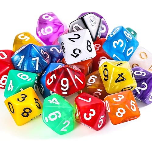 TecUnite 25 Pieces Polyhedral Dice Set with Black Pouch for Other Table Games with Random Multi Colored Assortment (Mix Color,10 Side)