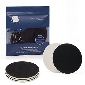 Glass Polish 5 inch 130mm Pack of 5 Felt Polishing Pads for Polishing Glass, Plastic, Metal and Marble - GP11008