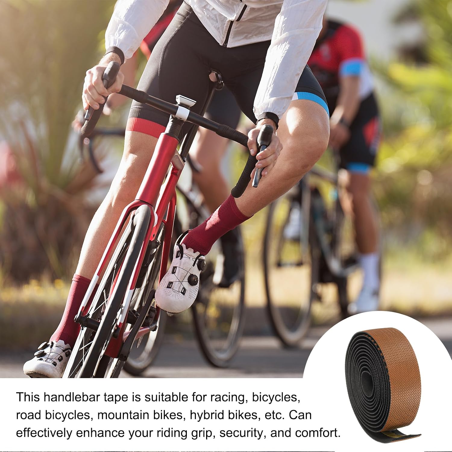 PATIKIL PU EVA Bike Handlebar Tape, 1 Pair Soft Bicycle Bar Tape One Size with End Plugs & Adhesive Backs for Road Cycling Folding, Brown