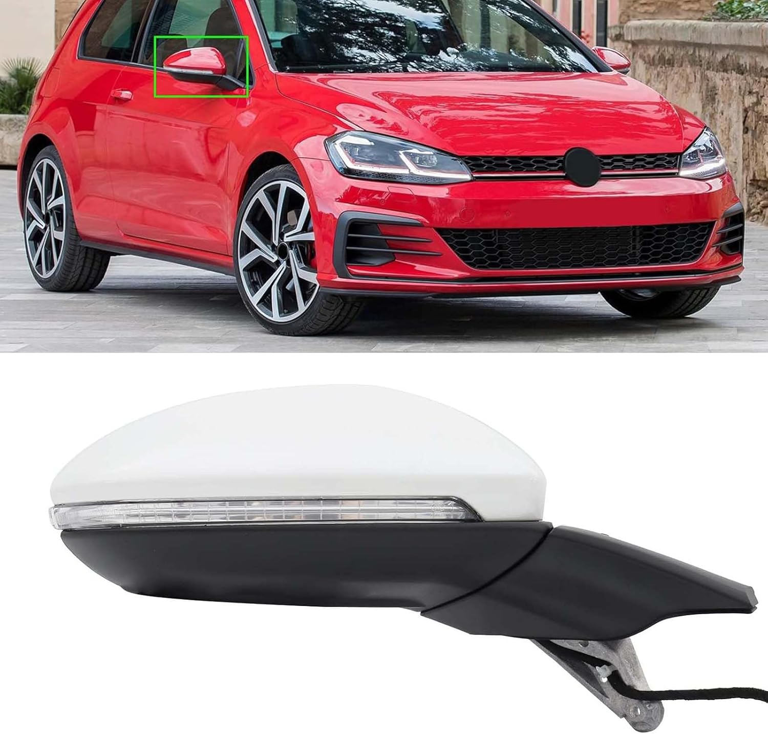 Right Passenger Side Mirror Fit for Volkswagen Golf GTI 2015-2021, White Door Mirror with Turn Signal Heated Power Glass (6 Pins)