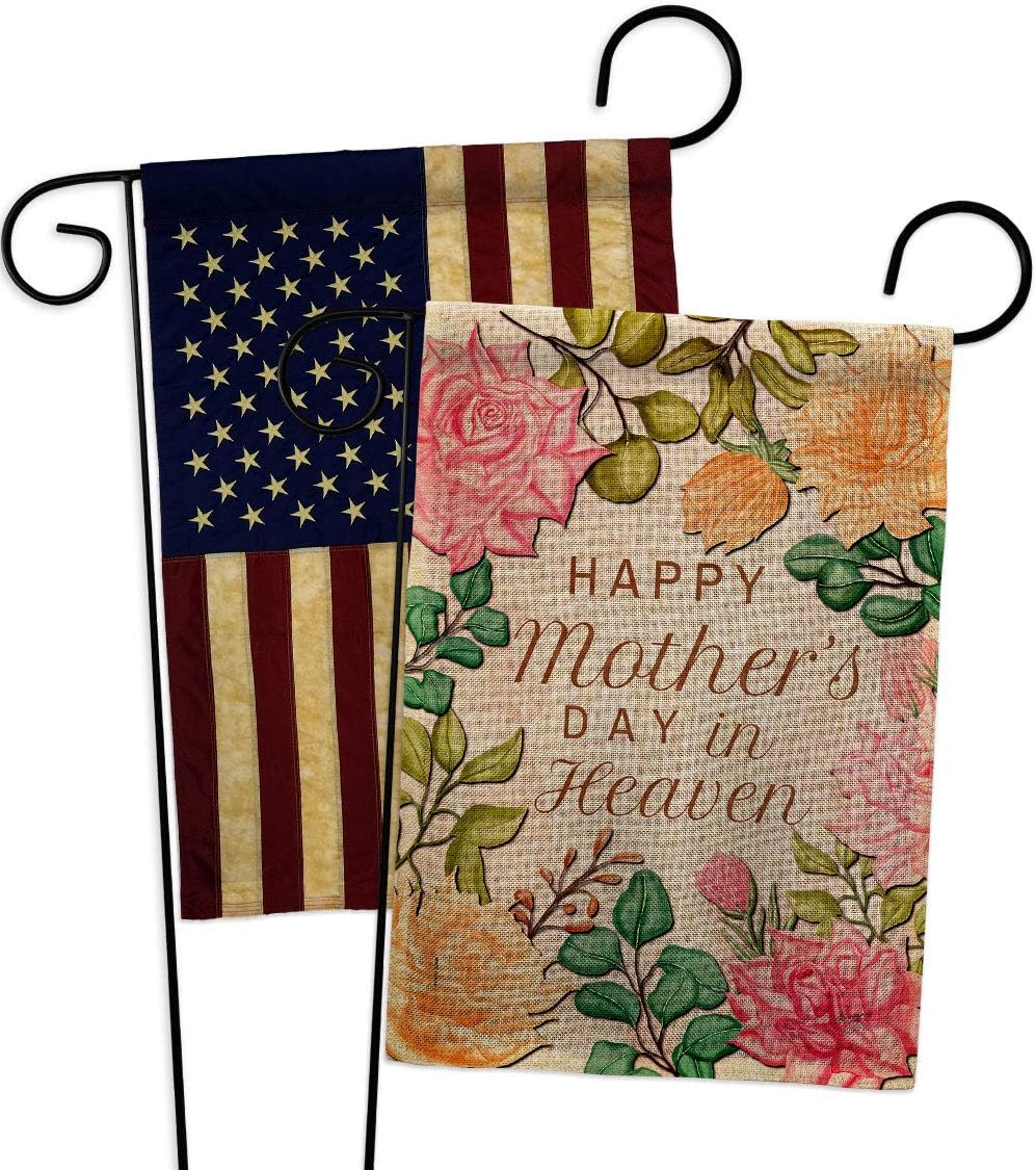 Mother's Day Mother In Heaven Burlap Garden Flags Pack Family Mom Mama Grandma Love Flowers Parent Sibling Grandparent USA Vintage Applique Small Gift Yard House Banner Double-Sided 13 X 18.5
