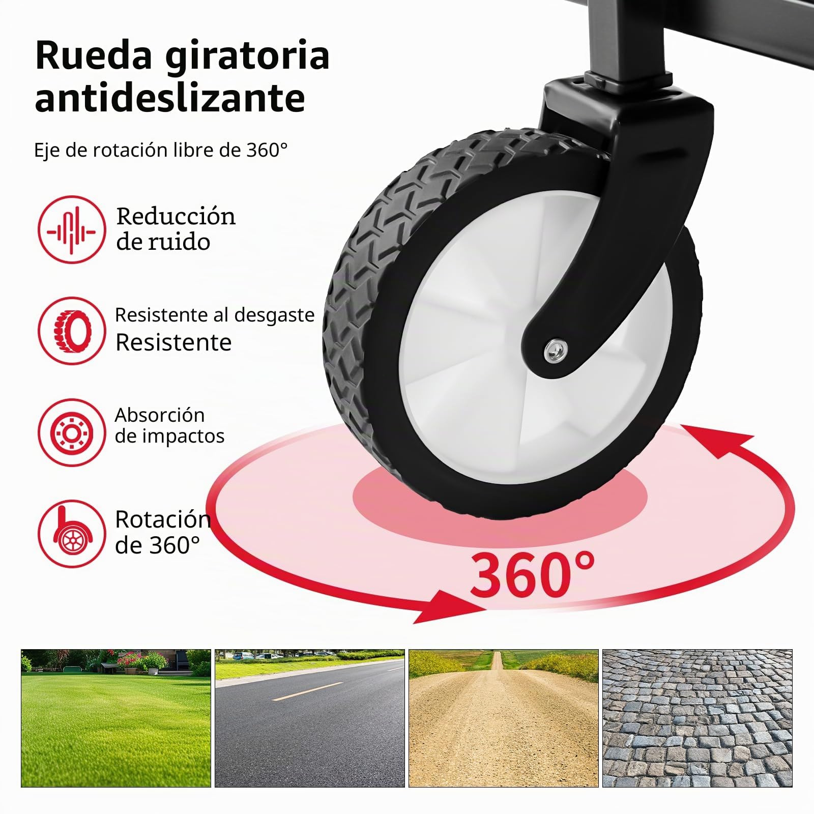 LIFERUN Carro Plegable, Carro de Jardín con Mango Ajustable, Bolsillos Laterales, Ruedas Todo Terreno, Capacidad de 60 kg, Carrito de Playa para Exteriores, Camping, Playa, Picnic, Compras