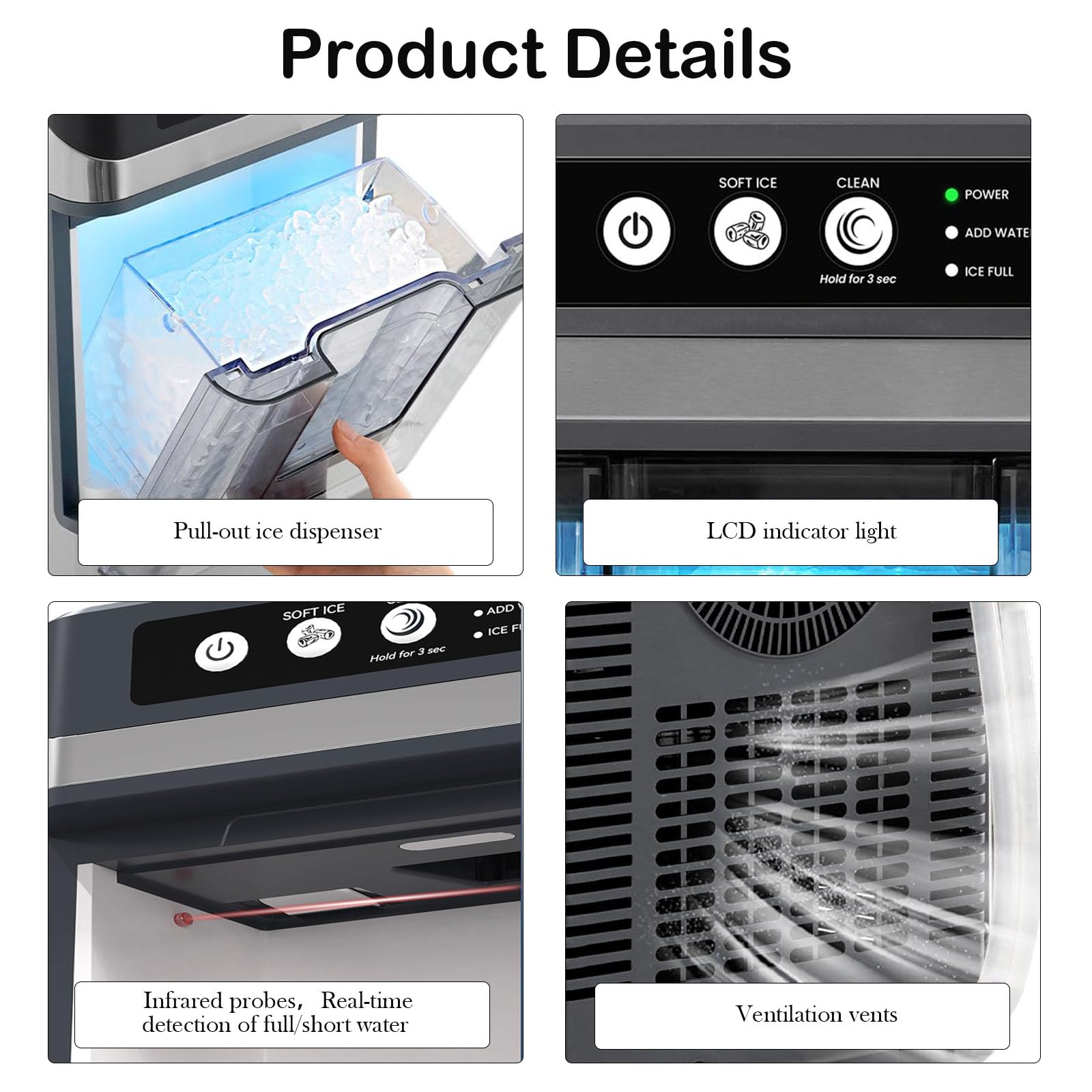 Large Capacity Ice Makers Countertop One-Click Operation Self-Cleaning Portable Ice Maker 41lbs/24h With There Is A Detachable 3l Water Tank For Home,Office,Bar on Fridge.com - View 6